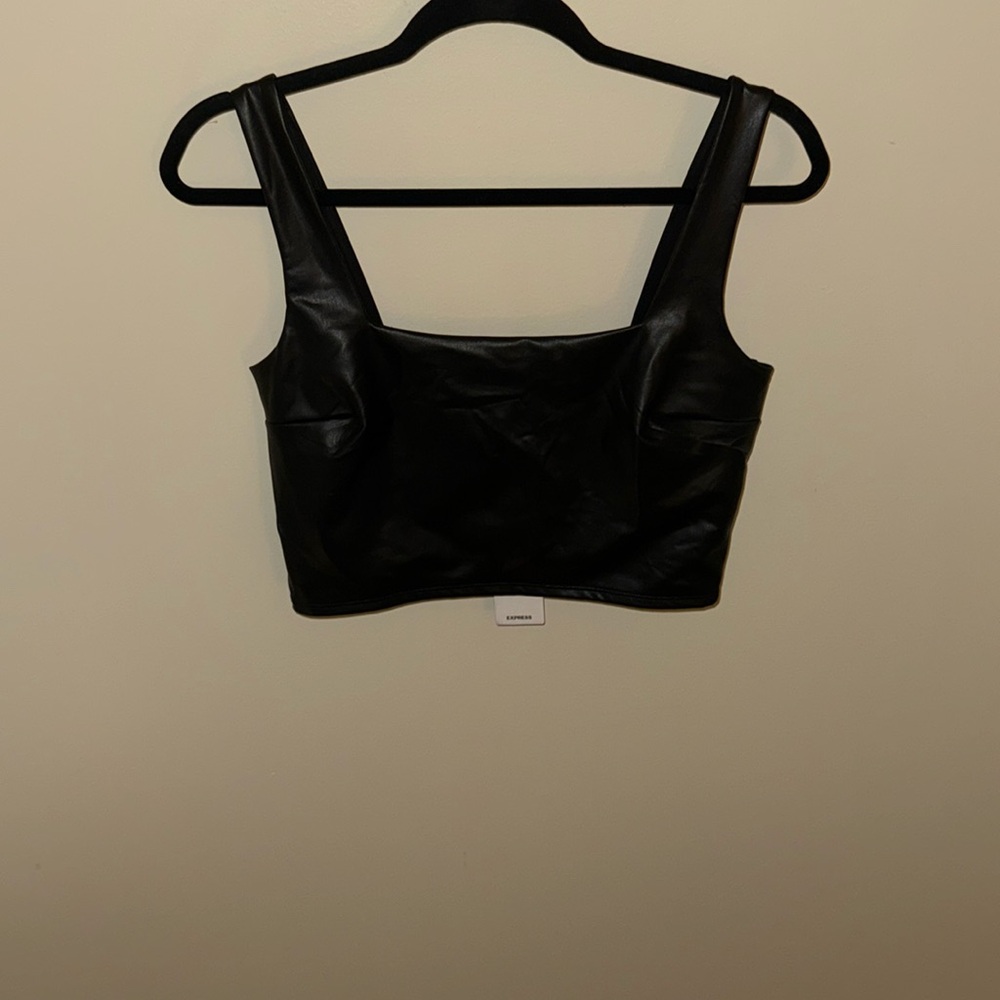 Express black leather crop top